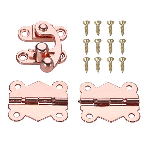 DUO ER 3 Teile/Satz Rose Gold Türscharniere Schrankschublade Dekorieren Scharnier mit Holzkiste Schnalle Haspe Latch-Schloss for Möbel-Hardware von DUO ER