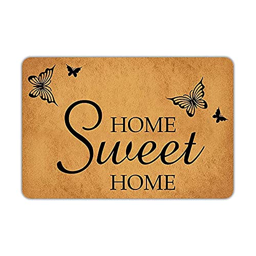 DUO ER Benutzerdefinierte Fronttürmatte Willkommensmatten Home Sweet Home Fliegende Schmetterlingsgummi rutschfeste Backing Lustige Fußmatte Innenanzeige (Size : 60x90cm) von DUO ER