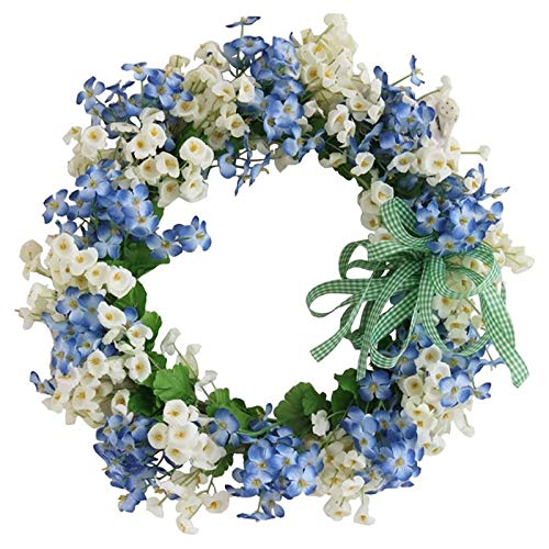 DUO ER Künstliche Türkranz, künstliche Blume blau und weiß handgemachte Kranz für Haustür Wandfenster Hochzeitsfest Dekor von DUO ER