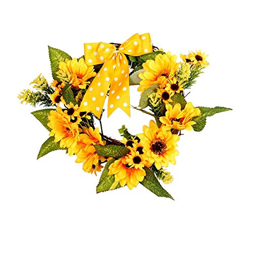 DUO ER Künstlicher Sonnenblumenkranz mit Schleife Bogen Gefälschte Kranz Türkranz für Heimtür Büro Wand Hochzeit Dekor 30 * 30 cm von DUO ER