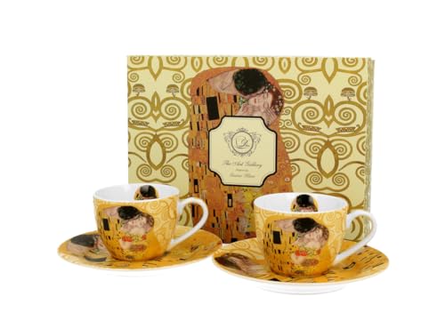 Duo ART GALLERY 2er-Set Espressotassen 90 ml THE KISS ECRU mit Untertassen, New Bone China Porzellan von Duo