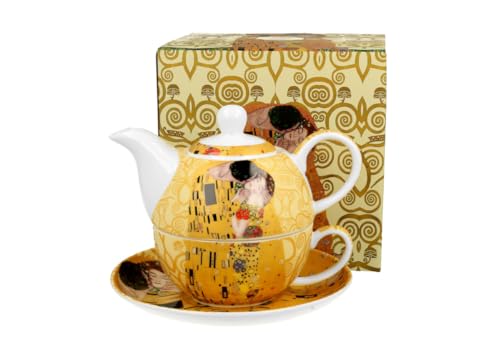 DUO ART GALLERY Tasse mit Teekanne 300/350 ml THE KISS ECRU New Bone China Porzellan von DUO