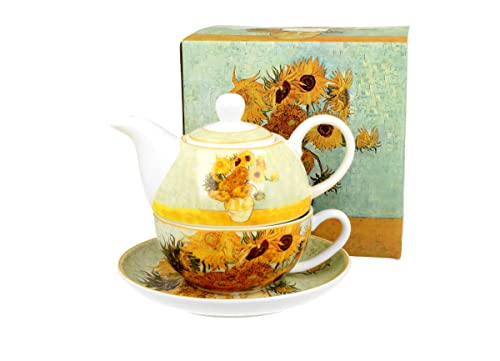 DUO ART GALLERY Tasse mit Teekanne SUNFLOWERS New Bone China Porzellan von Duo