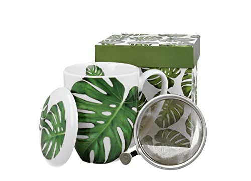 DUO FLORAL 30433 Becher 380 ml mit Teesieb MONSTERA mit Teesieb, New Bone China Porzellan von DUO