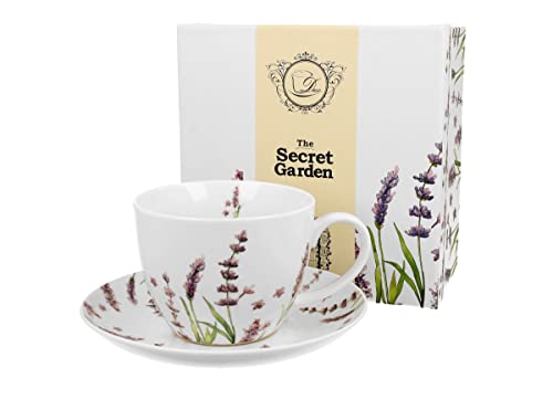 Duo FLORAL Jumbobecher 470 ml CLASSIC LAVENDER mit Untertasse, New Bone China Porzellan von Duo