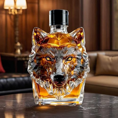 DUOAZJL Kunststatue-Skulptur – 350ml Lustige Whisky-Wolfskopfflasche, 2025 Neue Glas-Tier-Whisky-Karaffe, Sammlergeschenke von DUOAZJL