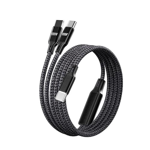 DUOBAGMA 100W USB C Multi Kabel, 4FT Nylon 2 in 1 USB C zu C Schnellladekabel, Dual Typ C Ladekabel für Pad, Laptop, Tablet von DUOBAGMA