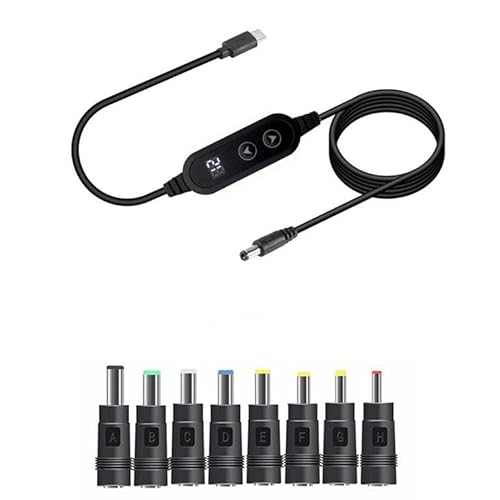 DUOBAGMA PD zu DC Adapterkabel, Type-C-Steckerkabeladapter, 5V 9V 12V 15V 20V einstellbare Spannung, Stromkabel mit 8 DC-Konverterköpfen für Router/USB-Hub/Laptop (1,1m) von DUOBAGMA