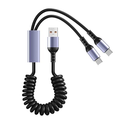 USB Typ A auf Typ C 66W Schnellladekabel, 6A Auto Feder Datenkabel 2-in-1 ausziehbares Kabel für Xiaomi Huawei (USB A zu USB C + USB C) von DUOBAGMA