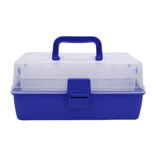DUOCAI Wasserdichter staubdichter Werkzeugkasten aus Kuns 29,4 x 18,7 x 15 cm 3-lagige tragbare Angelausrüstung Werkzeugkasten Köderhaken Fischerboot Aufbewahrungsbox Klappgarage(Blue) von DUOCAI