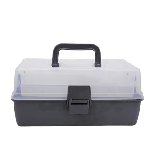 DUOCAI Wasserdichter staubdichter Werkzeugkasten aus Kuns 29,4 x 18,7 x 15 cm 3-lagige tragbare Angelausrüstung Werkzeugkasten Köderhaken Fischerboot Aufbewahrungsbox Klappgarage(Gray) von DUOCAI