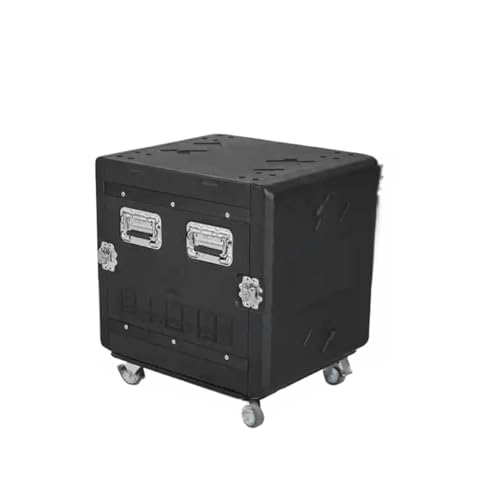 DUOCAI Wasserdichter staubdichter Werkzeugkasten aus Kuns 8U 12U 14U 16U P+E Kunststoff-Flightcase Verstärker-Flycase Mikrofon-Empfängerschrank Verdickte tragbare Aufbewahrungsbox mit Rädern(12U) von DUOCAI
