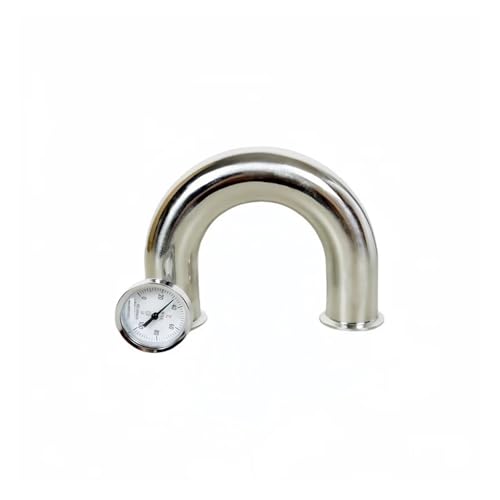 Tri-clamp Connection Elbow 1,5" OD 50,5 mm/2" OD 64 mm Tri-Clamp "U" Typ Winkelstück mit 1/4" Innengewinde und Thermometer, SS304 Edelstahl Sanitär Fitting Splitter(With Thermometer,1-1/2") von DUOCAI