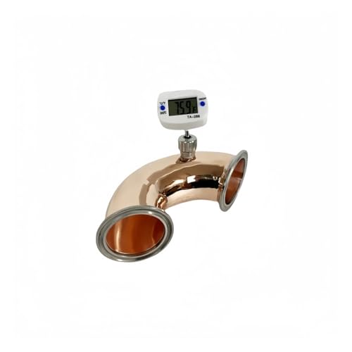 Tri-clamp Connection Elbow 1,5 Zoll Außendurchmesser, 50,5 mm, 135-Grad-Kupferbogen mit Nippelsatz, 135-Grad-Biegerohr, geeignet for Heimbrauen, Destillationszubehör(With Thermometer) von DUOCAI