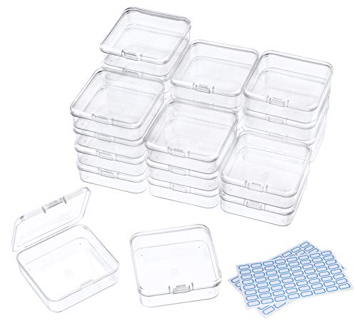 DUOFIRE Aufbewahrungsbox mit Deckel Klein, 24 Stück Sortierboxen für Kleinteile,Mini Plastikbox Transparentem-6,4 x 6,4 x 2 cm für Kleine Perlen,Pillen,Schmuck,Schrauben Sortierbox,Bastelzubehör von DUOFIRE