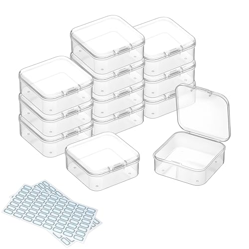 DUOFIRE Aufbewahrungsboxen Klein Box aus transparentem Kunststoff Kleine Box mit Deckel Aufbewahrungsbehälter für Perlen, Handwerk, Schmuck (5,4 x 5,4 x 2 cm 12 Stück) von DUOFIRE