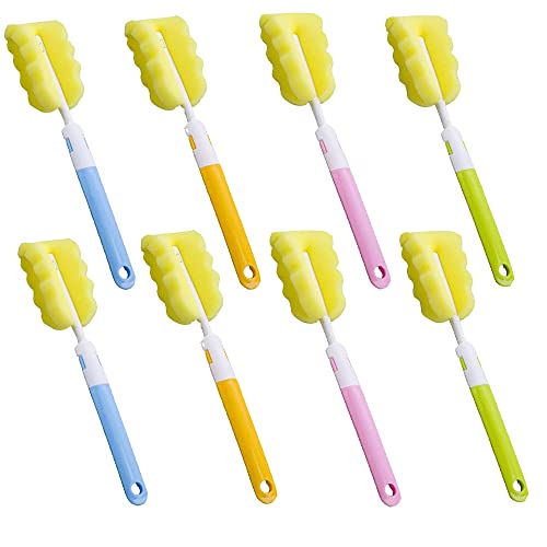 8 Stück Baby Flaschen Reinigung Bürste, Schwamm Babyflaschen Bürste, Flaschenbürste, Schaumstoffbürste, mit Langem Griff, für Babyflaschen, Tassen, Teekanne (Orange, Blau, Grün, Pink) von DUOHERESHUI