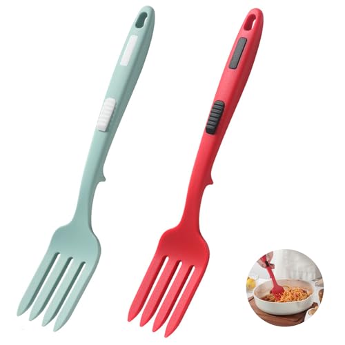 Flexible Kochgabel Silikon, 2 Stück Silikon Flexible Gabel, Mix Gabeln, Mischgabel, Hitzebeständig, Für Rühren Mixen Pürieren Rühren Der Spaghetti, Für Küchenhelfer (Rot, Seeblau) von DUOHERESHUI