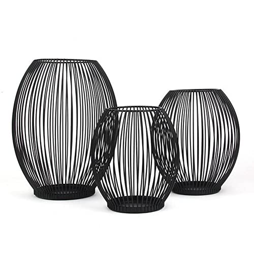 3er Oval Kerzenständer Set Metall Laterne Kerzenhalter Stabkerze Kerzenleuchter Kreativ Vintage Kerzen Ständer für Wohnzimmer Schlafzimmer Geburtstag Hochzeit Weihnachten Essen Tischdeko (Schwarz) von DUOJIN