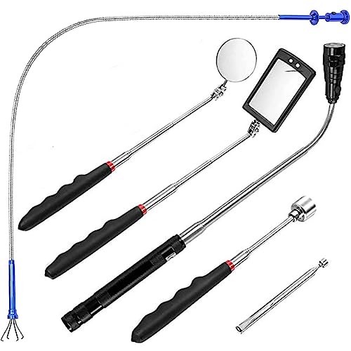 DUOJIN 6tlg Pick Up Tool Magnet Teleskop Werkzeug, 1.5/4/20lb Pick Up Tool Magnet Inspektionsspiegel Quadratische/Runde mit LED und Teleskopgriff 360¡ã drehbar inkl.Kasten und Batterie von DUOJIN
