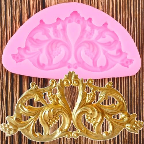 Silikonformenzubehör, 9,6 x 5,3 cm, Schnörkelblätter, Relief-Silikonformen, Trauben, Cupcake-Topper, Fondant, Kuchendekoration, Werkzeuge, Schokolade, Süßigkeiten, Tonformen von DUOLAIYUNSO