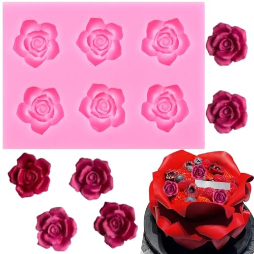 Silikonformenzubehör, 9,8 x 7 cm, Rosen-Silikonform, Blume, Cupcake-Topper, Fondant, Kuchendekoration, Ton, Süßigkeiten, Schokoladenformen von DUOLAIYUNSO