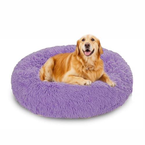 Beruhigende Hundebetten, waschbar, Donut-Hundebetten, orthopädische, runde Haustier-Sofa-Matte mit rutschfester Unterseite, gemütliche Haustier-Matratze, große Größe (60 x 60 x 20 cm, Violett) von DUOLEH