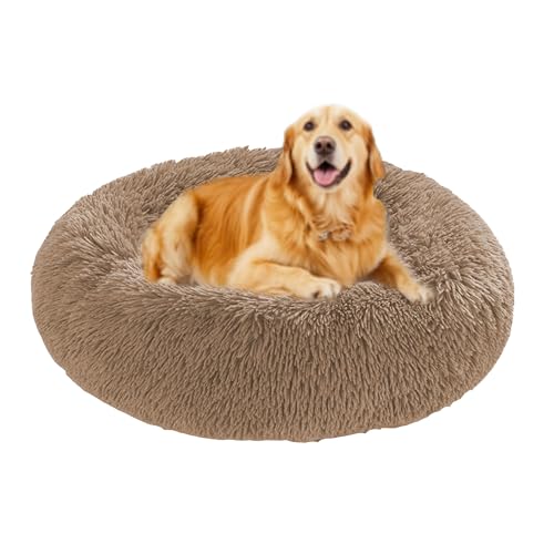 Beruhigende Hundebetten, waschbar, Donut-Hundebetten, orthopädische, runde Haustier-Sofa-Matte mit rutschfester Unterseite, gemütliche Haustier-Matratze, große Größe (70 x 70 x 20 cm, Khaki) von DUOLEH