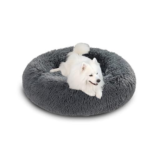 Beruhigendes Anti-Angst-Hundebett in Donut-Form, groß, flauschiges Plüsch-Hundebett mit rutschfester Unterseite, waschbare Haustiermatte, Matratze für den Innenbereich, Haustier-Schlafnest (130 x 130 von DUOLEH