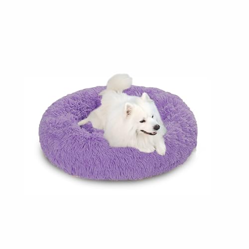 Beruhigendes Anti-Angst-Hundebett in Donut-Form, groß, flauschiges Plüsch-Hundebett mit rutschfester Unterseite, waschbare Haustiermatte, Matratze für den Innenbereich, Haustier-Schlafnest (70 x 70 x von DUOLEH