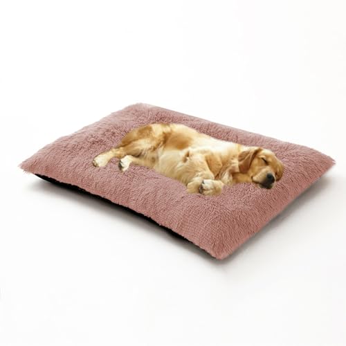 DUOLEH Großes Hundebett, flauschig, beruhigend, Anti-Angst, waschbar, Haustiermatratze mit rutschfester Unterseite, Haustierbett-Kissen für Welpen und Katzen (110 x 75 x 10 cm, Rosa) von DUOLEH
