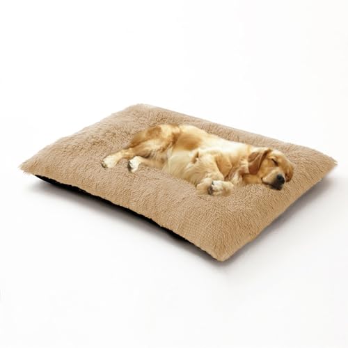 DUOLEH Großes Hundebett, flauschig, beruhigend, Anti-Angst, waschbar, Haustiermatratze mit rutschfester Unterseite, Haustierbett-Kissen für Welpen und Katzen (65 x 48 x 8 cm, Beige) von DUOLEH