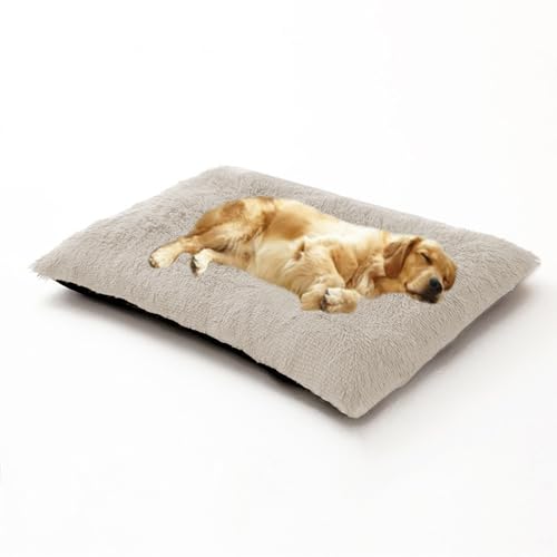 DUOLEH Großes Hundebett, flauschig, beruhigend, Anti-Angst, waschbar, Haustiermatratze mit rutschfester Unterseite, Haustierbett-Kissen für Welpen und Katzen (65 x 48 x 8 cm, gebrochenes Weiß) von DUOLEH