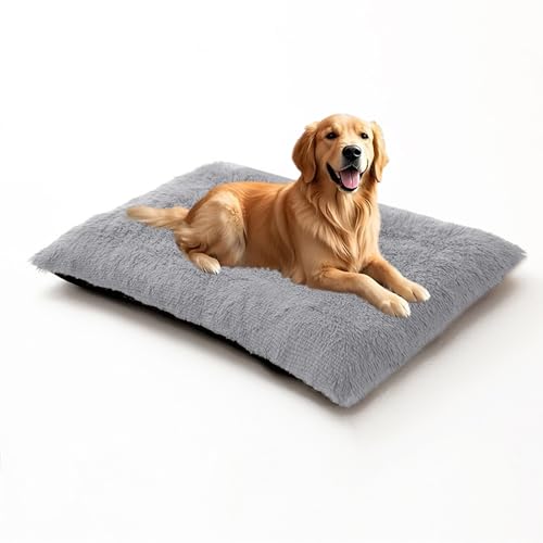 DUOLEH Orthopädisches Hundebett, extragroß, beruhigende Haustiermatte mit rutschfester Unterseite, waschbares, rechteckiges Haustierkissen, warme Matratze für Welpenbox (100 x 70 x 10 cm, Hellgrau) von DUOLEH
