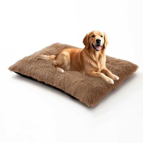 DUOLEH Orthopädisches Hundebett, extragroß, beruhigende Haustiermatte mit rutschfester Unterseite, waschbares, rechteckiges Haustierkissen, warme Matratze für Welpenbox (100 x 70 x 10 cm, Khaki) von DUOLEH