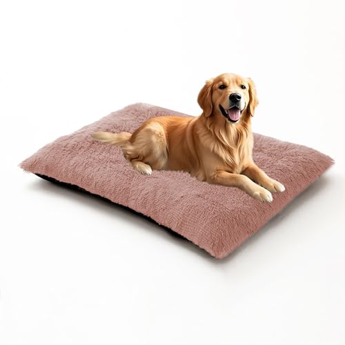 DUOLEH Orthopädisches Hundebett, extragroß, beruhigende Haustiermatte mit rutschfester Unterseite, waschbares, rechteckiges Haustierkissen, warme Matratze für Welpenbox (100 x 70 x 10 cm, Rosa) von DUOLEH