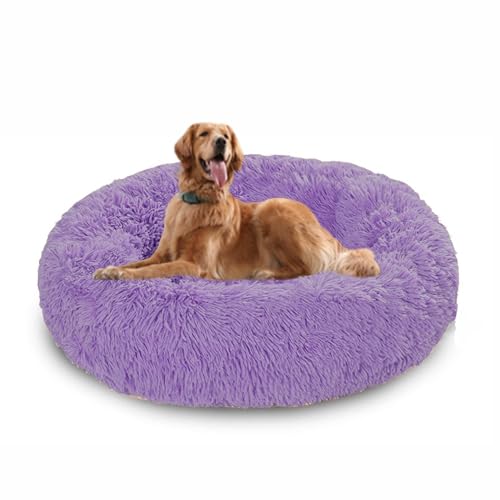 Donut-Hundebett, groß, rund, beruhigendes Hundebett gegen Angst, mit rutschfester Unterseite, waschbare Haustiermatratze, wärmendes Donut-Kuschelkissen, waschbar, 110 x 110 x 20 cm, Violett Donut-Hundebett, groß, rund, beruhigendes Hundebett gegen Angst, mit rutschfester Unterseite, waschbare Haustiermatratze, wärmendes Donut-Kuschelkissen, waschbar, 110 x 110 x 20 cm, Violett von DUOLEH