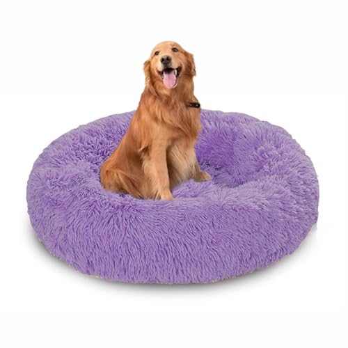 Donut-Hundebett, waschbar, rund, beruhigend, beruhigend, Anti-Angst, flauschig, warm, Hundebetten mit rutschfester Unterseite, mittelgroße und große Haustiermatratze, Matte (100 x 100 x 20 cm, Violett von DUOLEH