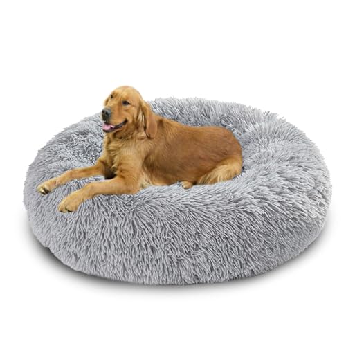 Donut-Hundebetten mit rutschfester Unterseite, beruhigendes, flauschiges Hundebett, waschbar, wärmendes Haustierkissen, mittelgroß, 140 x 140 x 20 cm, Hellgrau Donut-Hundebetten mit rutschfester Unterseite, beruhigendes, flauschiges Hundebett, waschbar, wärmendes Haustierkissen, mittelgroß, 140 x 140 x 20 cm, Hellgrau von DUOLEH