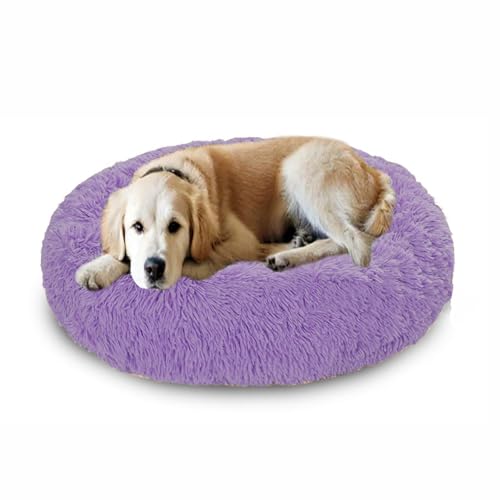 Großes Donut-Hundebett, beruhigendes Hundebett, Angstlinderung, weich, flauschig, Donut-Haustierbett, waschbar, Hundebox-Matratze, Haustierkorb für Welpen und große Katzen (60 x 60 x 20 cm, Violett) von DUOLEH