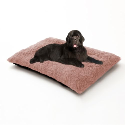 Hundebetten, groß, waschbar, beruhigendes Anti-Angst-Haustierkissen, Haustier-Schlafmatratze, rutschfest, rechteckig, Hundebett für Kiste, Welpen-Sofa-Kissen, Matte (65 x 48 x 8 cm, Rosa) von DUOLEH
