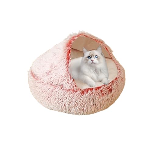 Katzenhöhlenbetten für den Innenbereich mit rutschfester Unterseite, faltbares Katzenhaus, 2-in-1-Haustierhöhle, Sofa-Matten für Kätzchen und Welpen, waschbares Plüsch-Zelthaus (40 x 40 x 20 cm, Rosa) von DUOLEH