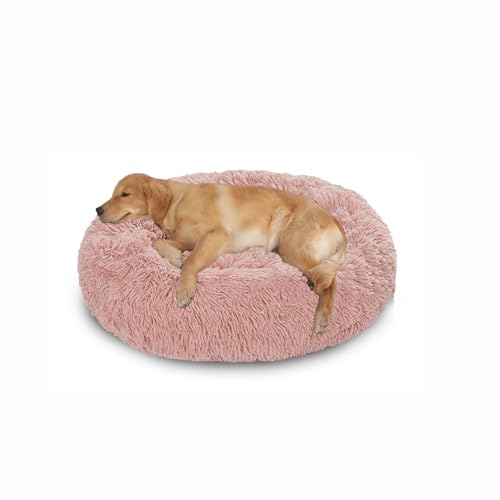 Orthopädisches großes Hundebett, waschbar, warm, beruhigend, flauschig, Anti-Angst-Matratze, runde Katzenmatte mit rutschfester Unterseite (100 x 100 x 20 cm, Rosa) von DUOLEH