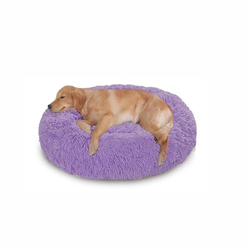 Orthopädisches großes Hundebett, waschbar, warm, beruhigend, flauschig, Anti-Angst-Matratze, runde Katzenmatte mit rutschfester Unterseite (60 x 60 x 20 cm, Lila) von DUOLEH