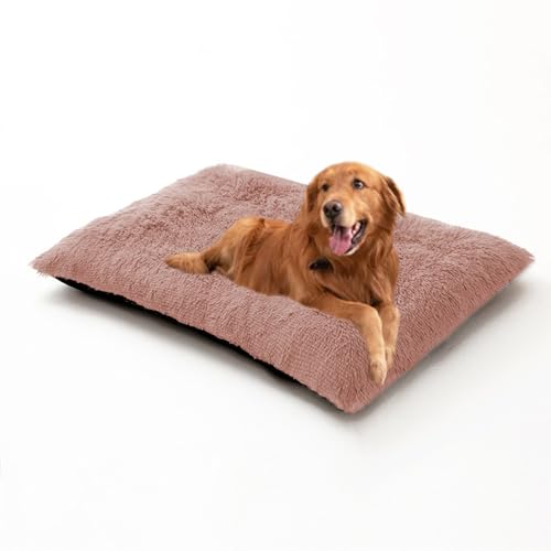 Verdickte Hundebox-Matratze, flauschiges, beruhigendes Hundebett, groß, Anti-Angst-Haustierkissen mit rutschfester Unterseite, waschbar, abnehmbar, warm (100 x 70 x 10 cm, Rosa) von DUOLEH