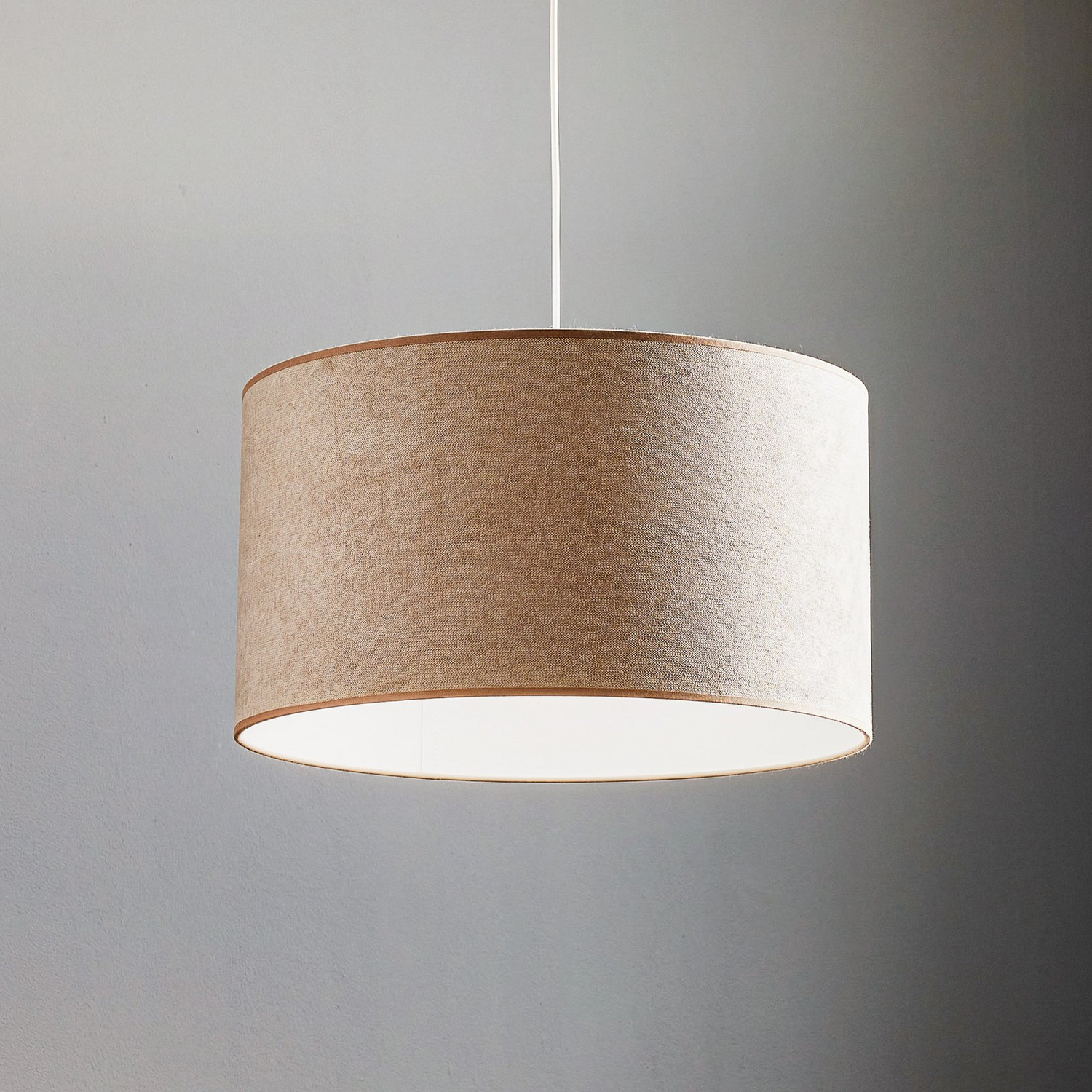 B-Ware Duolla Hängeleuchte Pendelleuchte Lampe Webmuster Beige Textil Kunststoff E27 von DUOLLA