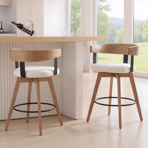 DUOMAY Barhocker mit Drehgelenk, 2-66 cm, Barhocker mit Fußstütze, moderne Holz-Barhocker mit Leinenpolstersitz, 360-Grad-Drehhocker für Küche, Insel, Hausbar, Weiß DUOMAY Barhocker mit Drehgelenk, 2-66 cm, Barhocker mit Fußstütze, moderne Holz-Barhocker mit Leinenpolstersitz, 360-Grad-Drehhocker für Küche, Insel, Hausbar, Weiß von DUOMAY