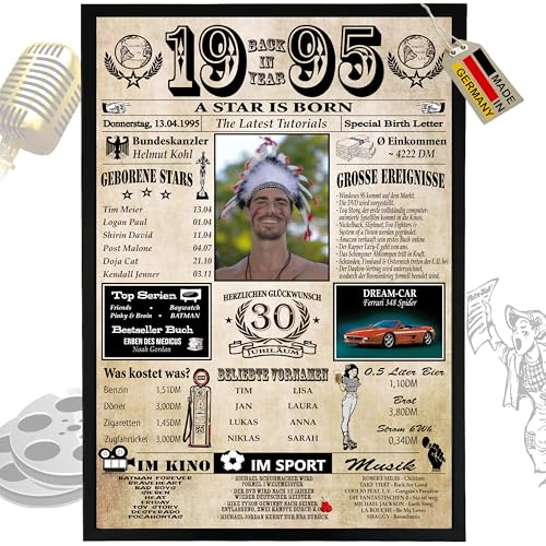 1995-6 Felder PERSONALISIERBAR! 30 Geburtstag Frauen & 30 Geburtstag Männer - Ausdruck auf 400g/m² Premium Papier - Geburtstagskarte 30 Frau & Deko 30 Mann - Back in Jahreschronik by von DUOMIO
