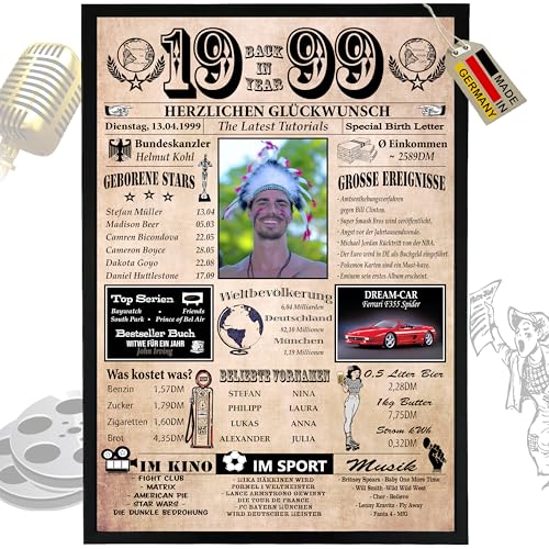 DUOMIO Zum 26. Geburtstag | 1999 – 6 Felder PERSONALISIERBAR! Back in Year 1999 – Jahreschronik zum 26. Geburtstag für Frauen & Männer – Ausdruck auf 400g/qm Premium Papier von DUOMIO