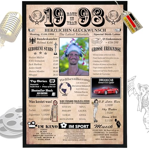 DUOMIO Zum 27. Geburtstag | 1998 – 6 Felder PERSONALISIERBAR! Back in Year 1998 – Jahreschronik zum 27. Geburtstag für Frauen & Männer – Ausdruck auf 400g/qm Premium Papier von DUOMIO